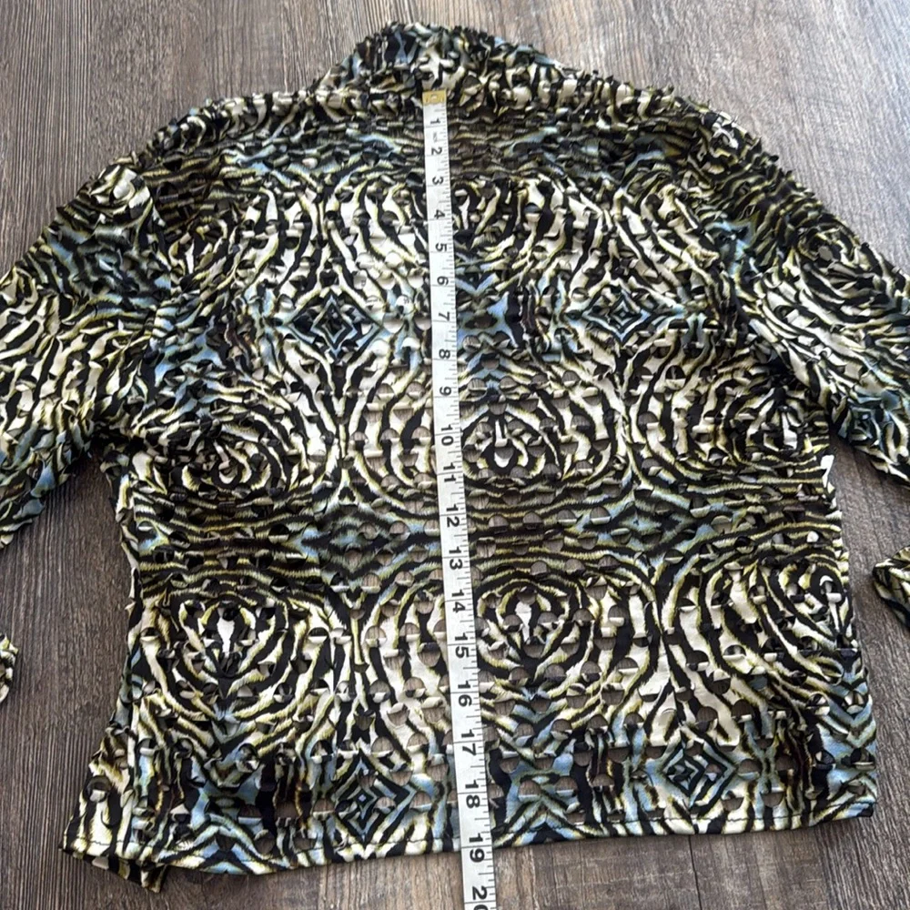 ALBERTO MAKALI Animal Print Eyelet Open Front Draped Cardigan Women Size Small - Picture 11 of 12